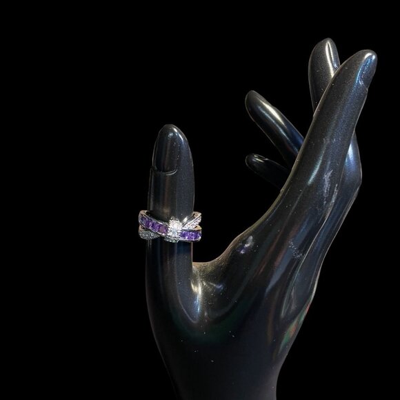 Sterling Silver Amethyst Ring Elegant Crossover Design Retro Gift Size 6 3/4 - Picture 8 of 9